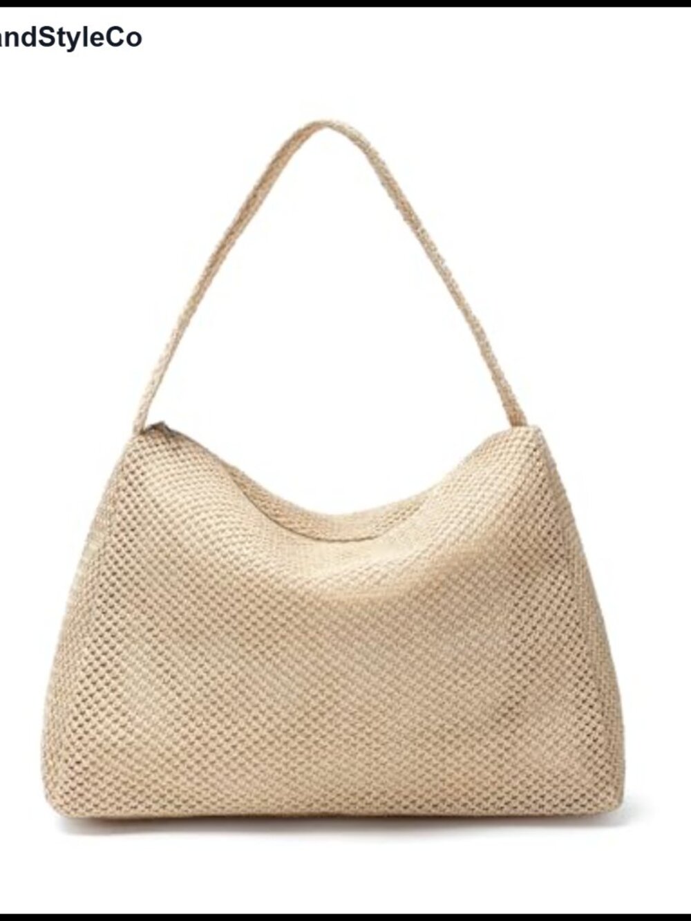 Handwoven Natural Straw Hobo Handbag with Top Zipper